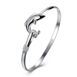 925 Silver Dolphin Bangle Bracelet Wedding Engagement Charm Party Jewelry