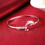 925 Silver Dolphin Bangle Bracelet Wedding Engagement Charm Party Jewelry