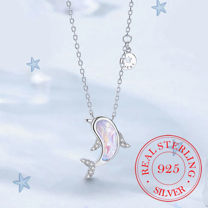 925 Silver Dolphin Tassel Charm Necklace Pendant for Women Girls