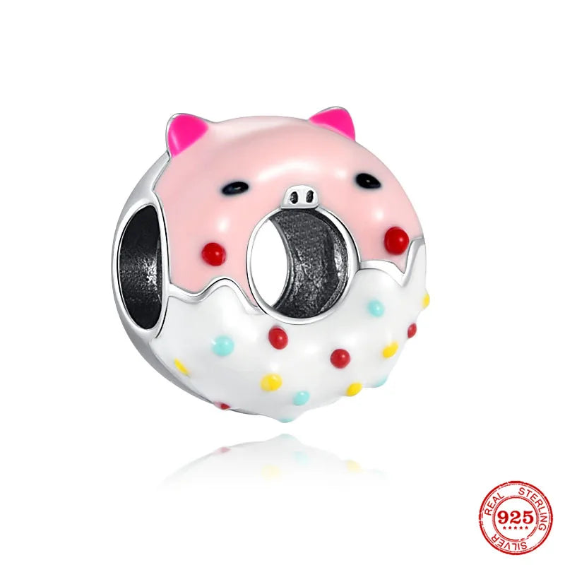 925 Sterling Silver Donuts Charm Bead for Bracelet DIY Jewelry Gift
