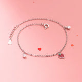 925 Silver Strawberry Charm Anklets CZ Beach Chain