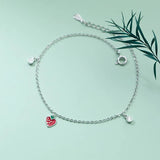 925 Silver Strawberry Charm Anklets CZ Beach Chain
