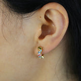925 Silver Heart Cz Paved Earring Rainbow Hoops