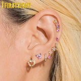 925 Silver Heart Cz Paved Earring Rainbow Hoops