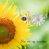 925-Sterling-Silver Bee Sunflower Pendant Necklace Jewelry Gift