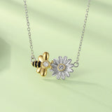 925-Sterling-Silver Bee Sunflower Pendant Necklace Jewelry Gift