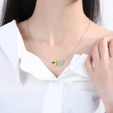 925-Sterling-Silver Bee Sunflower Pendant Necklace Jewelry Gift