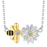 925-Sterling-Silver Bee Sunflower Pendant Necklace Jewelry Gift