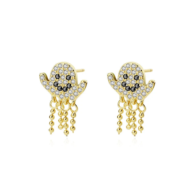 925 Silver Zircon Ghost Stud Earrings Tassel Earrings Halloween Party