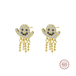 925 Silver Zircon Ghost Stud Earrings Tassel Earrings Halloween Party