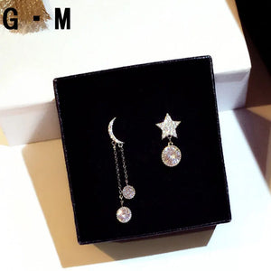 925 Silver Moon Star Stud Earrings with Zircon Stone