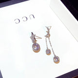 925 Silver Moon Star Stud Earrings with Zircon Stone