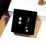 925 Silver Moon Star Stud Earrings with Zircon Stone