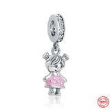 925 Silver Boy & Girl Dangle Charm Bead Women Gift Fit Bracelet DIY Jewelry