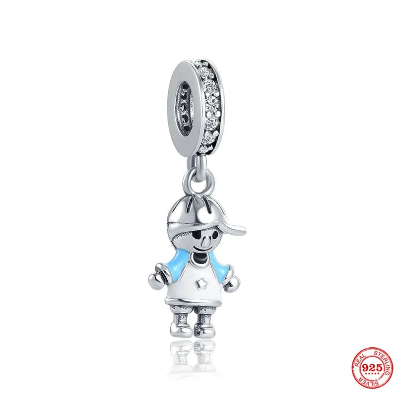 925 Silver Boy & Girl Dangle Charm Bead Women Gift Fit Bracelet DIY Jewelry