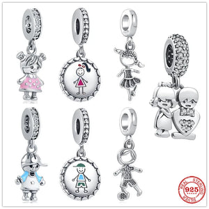 925 Silver Boy & Girl Dangle Charm Bead Women Gift Fit Bracelet DIY Jewelry