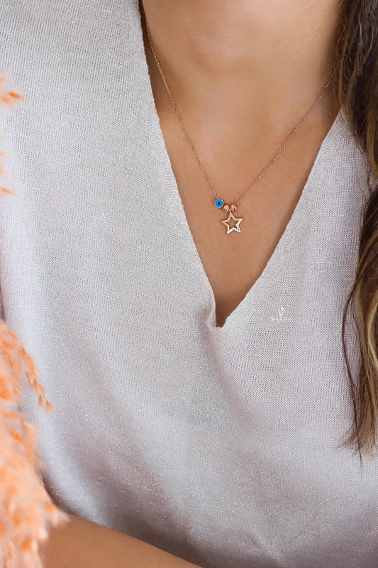925 Silver Lucky Star Evil Eye Pendant Necklace, Birthday Gift