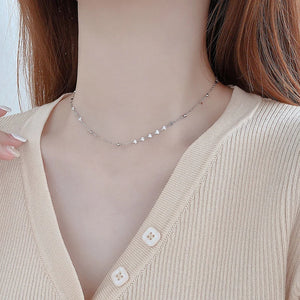 925 Silver Peach Heart Necklace Bead Collar Romantic Jewelry Gift