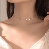 925 Silver Peach Heart Necklace Bead Collar Romantic Jewelry Gift