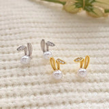 925 Silver Pearl Zircon Rabbit Ear Studs Earring for Women