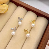 925 Silver Pearl Zircon Rabbit Ear Studs Earring for Women