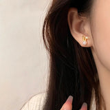 925 Silver Pearl Zircon Rabbit Ear Studs Earring for Women