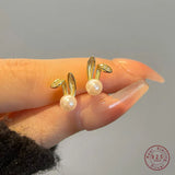 925 Silver Pearl Zircon Rabbit Ear Studs Earring for Women