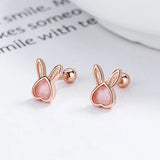 925 Silver Rabbit Stud Earrings Women Kids Ins Ear Jewelry Gift