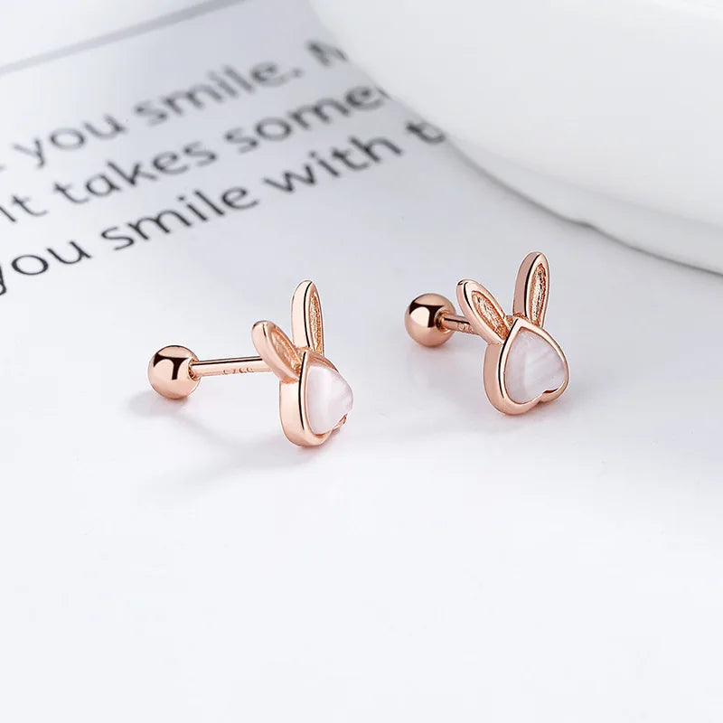 925 Silver Rabbit Stud Earrings Women Kids Ins Ear Jewelry Gift