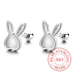 925 Silver Rabbit Stud Earrings Women Kids Ins Ear Jewelry Gift