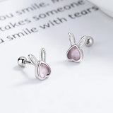 925 Silver Rabbit Stud Earrings Women Kids Ins Ear Jewelry Gift