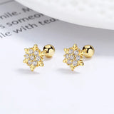 925 Silver Snowflake Zircon Stud Earrings for Women Girls Party Jewelry Gift