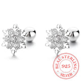 925 Silver Snowflake Zircon Stud Earrings for Women Girls Party Jewelry Gift