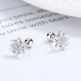 925 Silver Snowflake Zircon Stud Earrings for Women Girls Party Jewelry Gift