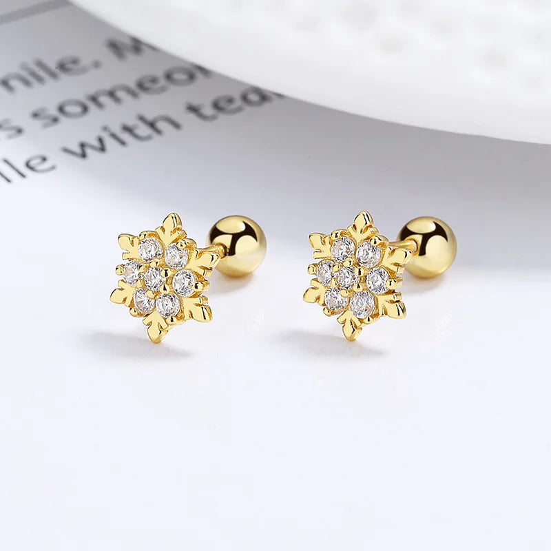 925 Silver Snowflake Zircon Stud Earrings for Women Girls Party Jewelry Gift