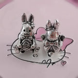 925 Sterling Silver Rose Rabbit Bunny Charm Bead