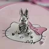 925 Sterling Silver Rose Rabbit Bunny Charm Bead