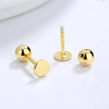 925 Silver Round Disc Stud Earrings 14K Plate Ear Wedding Party Jewelry Gift