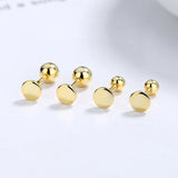 925 Silver Round Disc Stud Earrings 14K Plate Ear Wedding Party Jewelry Gift