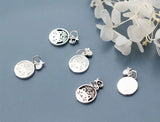 925 Sterling Silver Round Kitty Tag Charms 13mm Bracelet Pendant DIY Jewelry