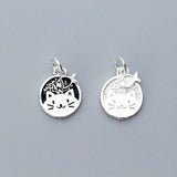 925 Sterling Silver Round Kitty Tag Charms 13mm Bracelet Pendant DIY Jewelry
