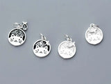 925 Sterling Silver Round Kitty Tag Charms 13mm Bracelet Pendant DIY Jewelry