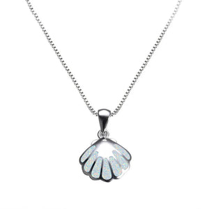 925 Silver Shell Pendant Necklace Fire Opal Stone Female Summer Beach Jewelry