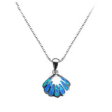 925 Silver Shell Pendant Necklace Fire Opal Stone Female Summer Beach Jewelry