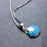 925 Silver Shell Pendant Necklace Fire Opal Stone Female Summer Beach Jewelry