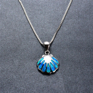 925 Silver Shell Pendant Necklace Fire Opal Stone Female Summer Beach Jewelry