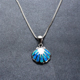 925 Silver Shell Pendant Necklace Fire Opal Stone Female Summer Beach Jewelry