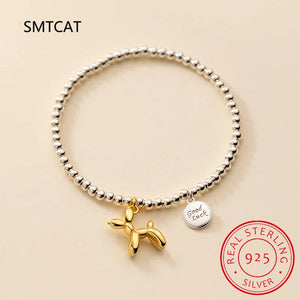 925 Silver Balloon Dog Bracelet Lucky Round Bead Puppy Bracelet