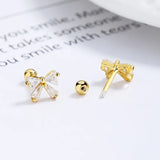 925 Silver Crystal Bowknot Thread Stud Earrings For Women Kids