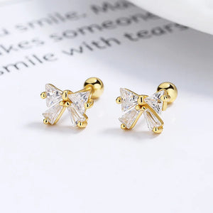 925 Silver Crystal Bowknot Thread Stud Earrings For Women Kids